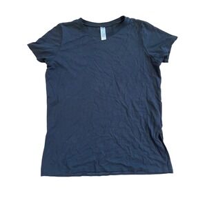 SPANX Black Crew Neck Short Sleeve T Shirt Perfect Length Sz L Side Slit Stretch